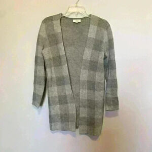 Loft Outlet Petite XSP Open Front Cardigan GRAY PLAID Duster Fall Career
